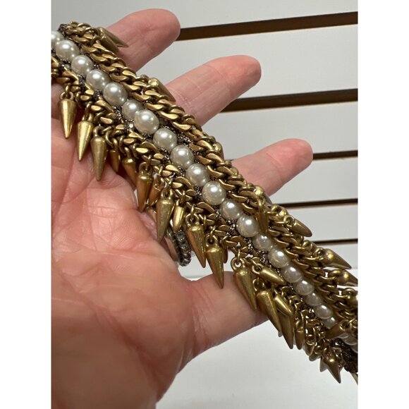 Stella & Dot Gold Tone Pearl Drop Spiked Jacinthe Bracelet - Picture 6 of 6